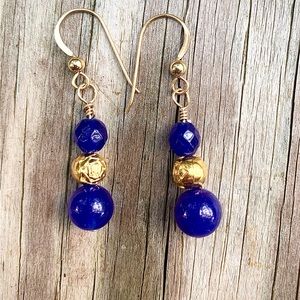Sapphire  14 k Gold washed ball. GW ear wire